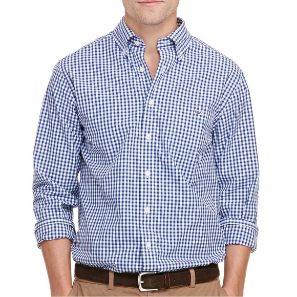 Vineyard Vines by Shep & Ian Slim Whale Shirt Maritime Blue & White Gingham - Picture 2 of 6
